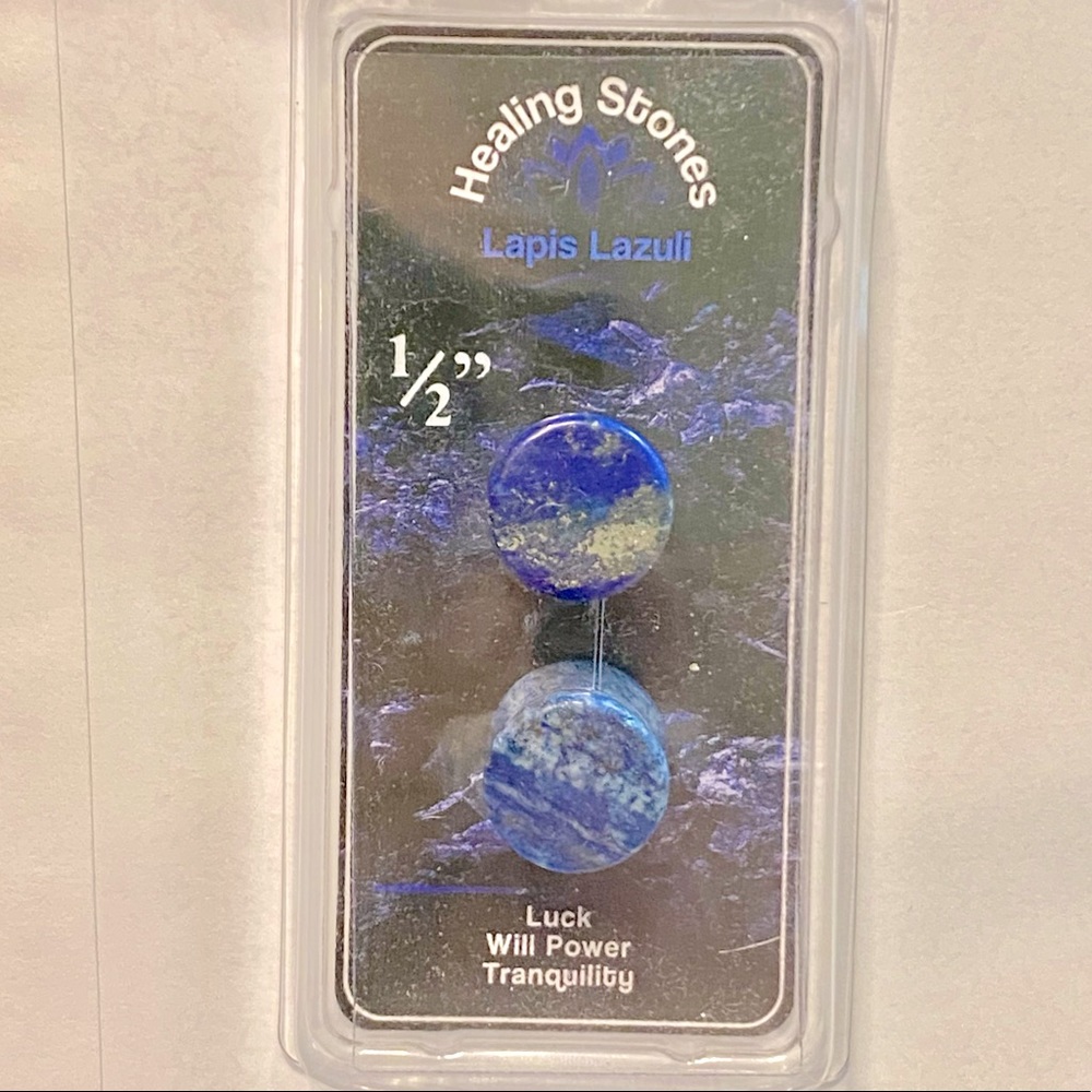 Crystal-Stone 1/2” Lapis Lazuli gauged plug earrings healing